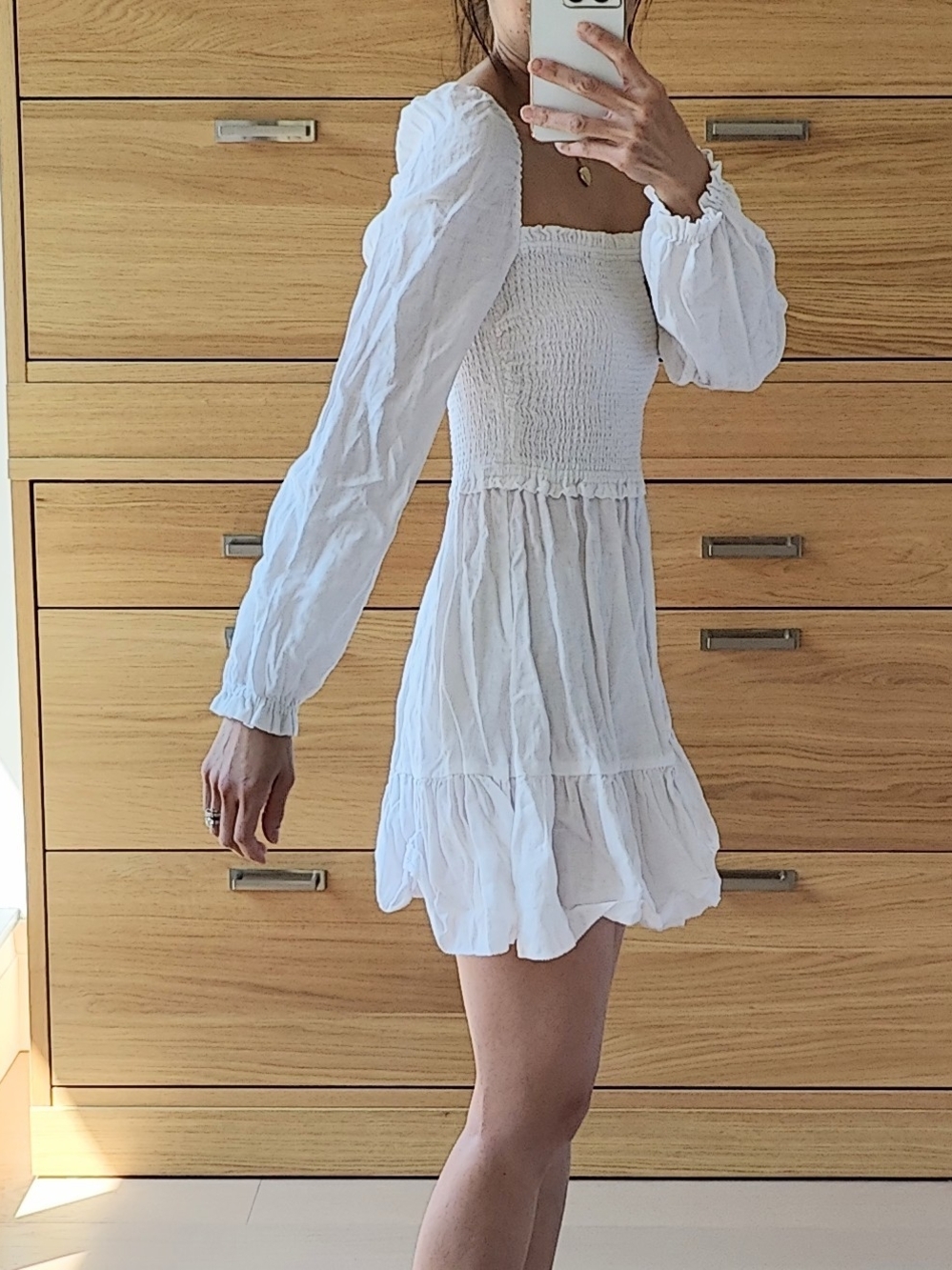 Aritzia White Linen Smocked Square-Neck Mini Dress - Picture 2 of 3